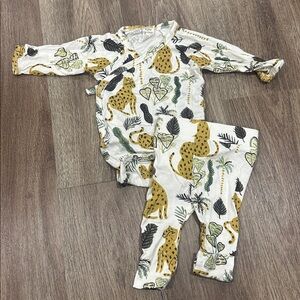 Kate Quinn 0–3M Bamboo Kimono and Pant Set | Leopard Jungle Print | Wrap Style